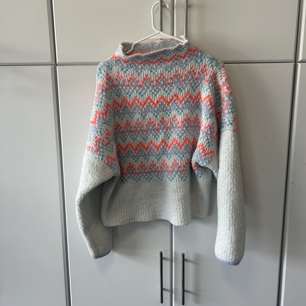 Anthropologie Pilcro Fleece Sweater Chevron Zigzag Mock Neck Pullover Grey S